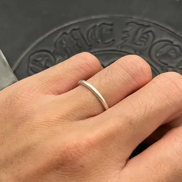 Chrome Hearts Silver Black Smooth Polished Band Minimalist Dome Profile Ring 2