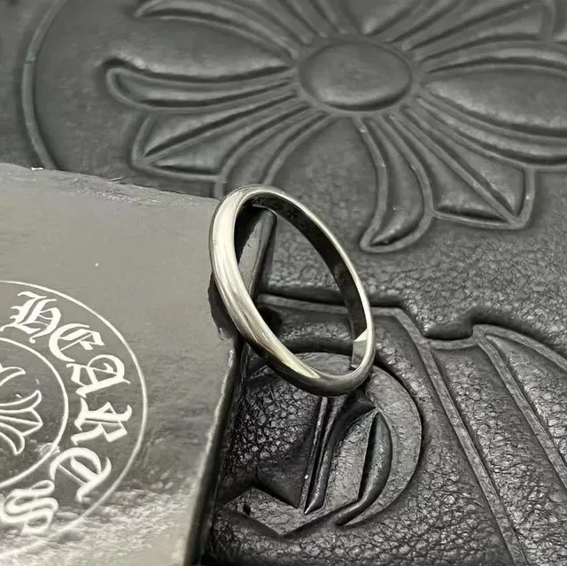 Chrome Hearts Silver Black Smooth Polished Band Minimalist Dome Profile Ring 5