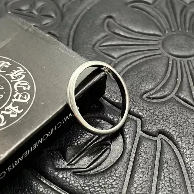 Chrome Hearts Silver Black Smooth Polished Band Minimalist Dome Profile Ring 6