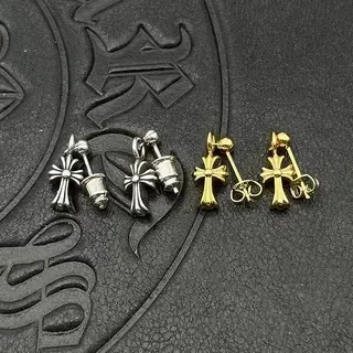 Chrome Hearts Silver Gold Cross-Shaped Bolted Hardware Earrings