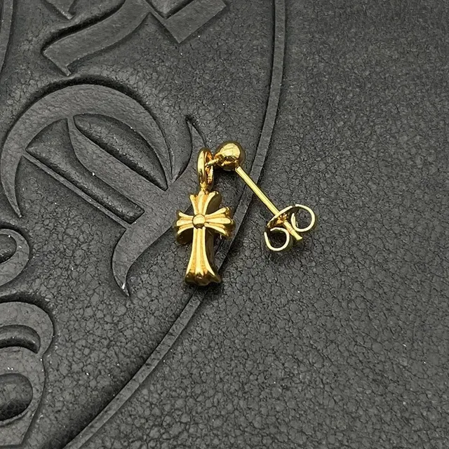 Chrome Hearts Silver Gold Cross-Shaped Bolted Hardware Earrings 4