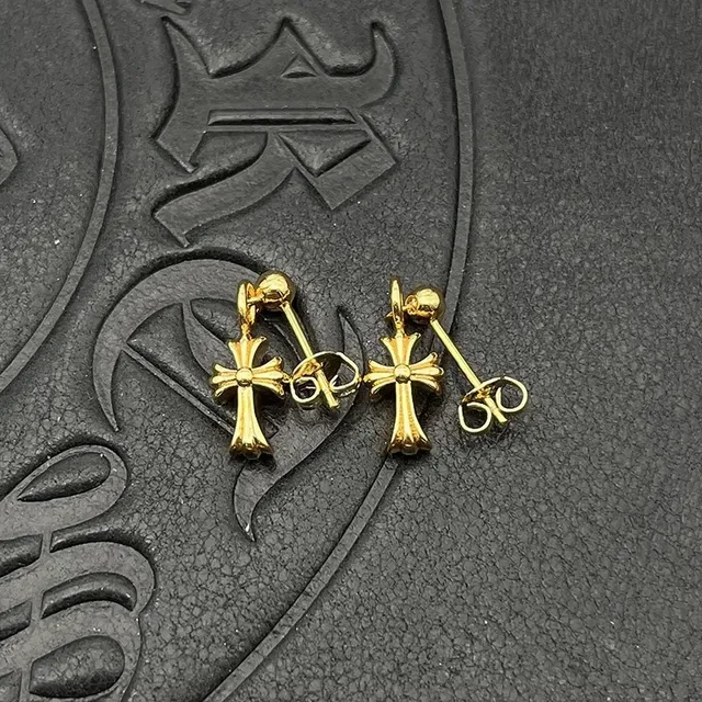 Chrome Hearts Silver Gold Cross-Shaped Bolted Hardware Earrings 6