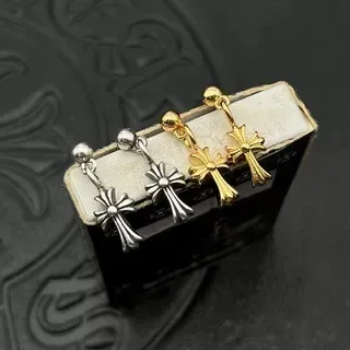 Chrome Hearts Silver Gold Cross-Shaped Bolted Hardware Earrings 8