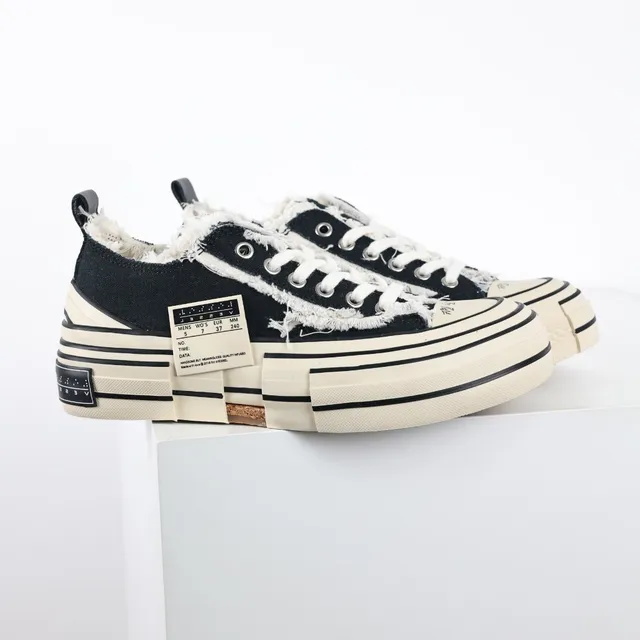 Converse Black Beige Frayed Raw-Edge Collar Layered Platform Sole Lifestyle Sneakers 3
