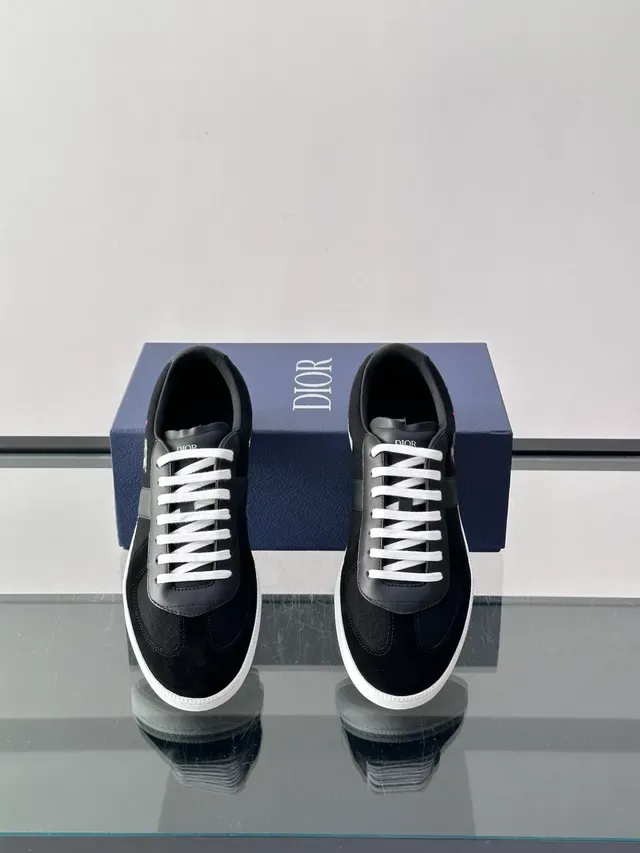Dior B23 Zapatos Lifestyle Negros y Blancos de Ante y Cuero Suela de Goma 4