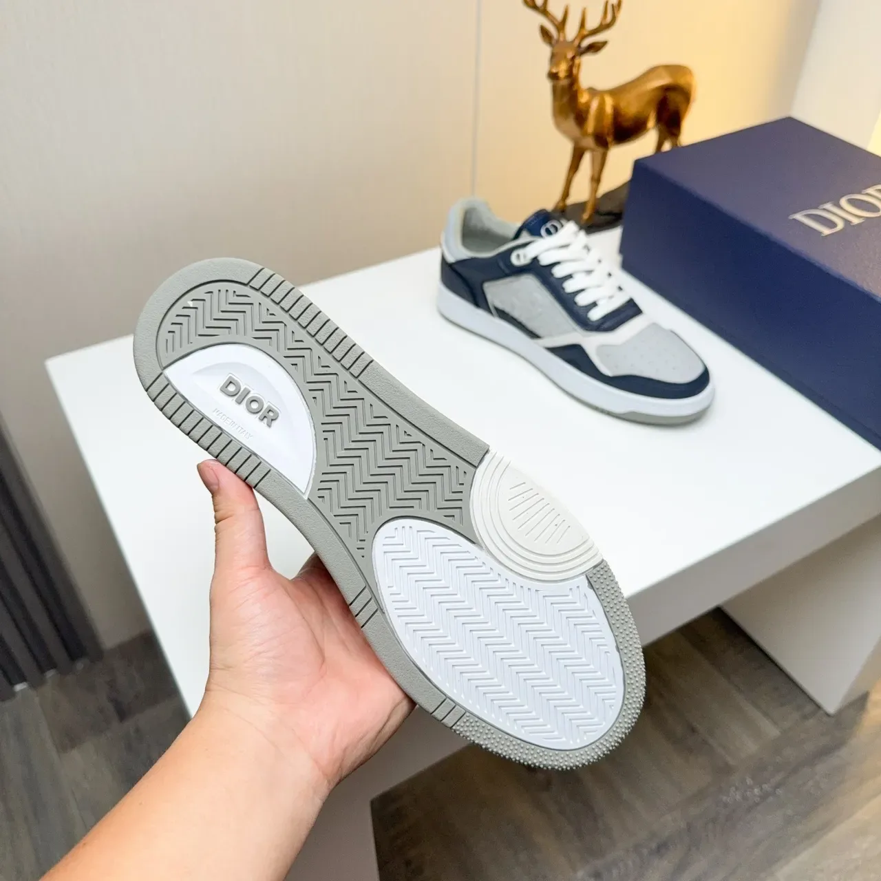 Dior B23 Navy and Gray Embossed Oblique Lifestyle Sneakers 3