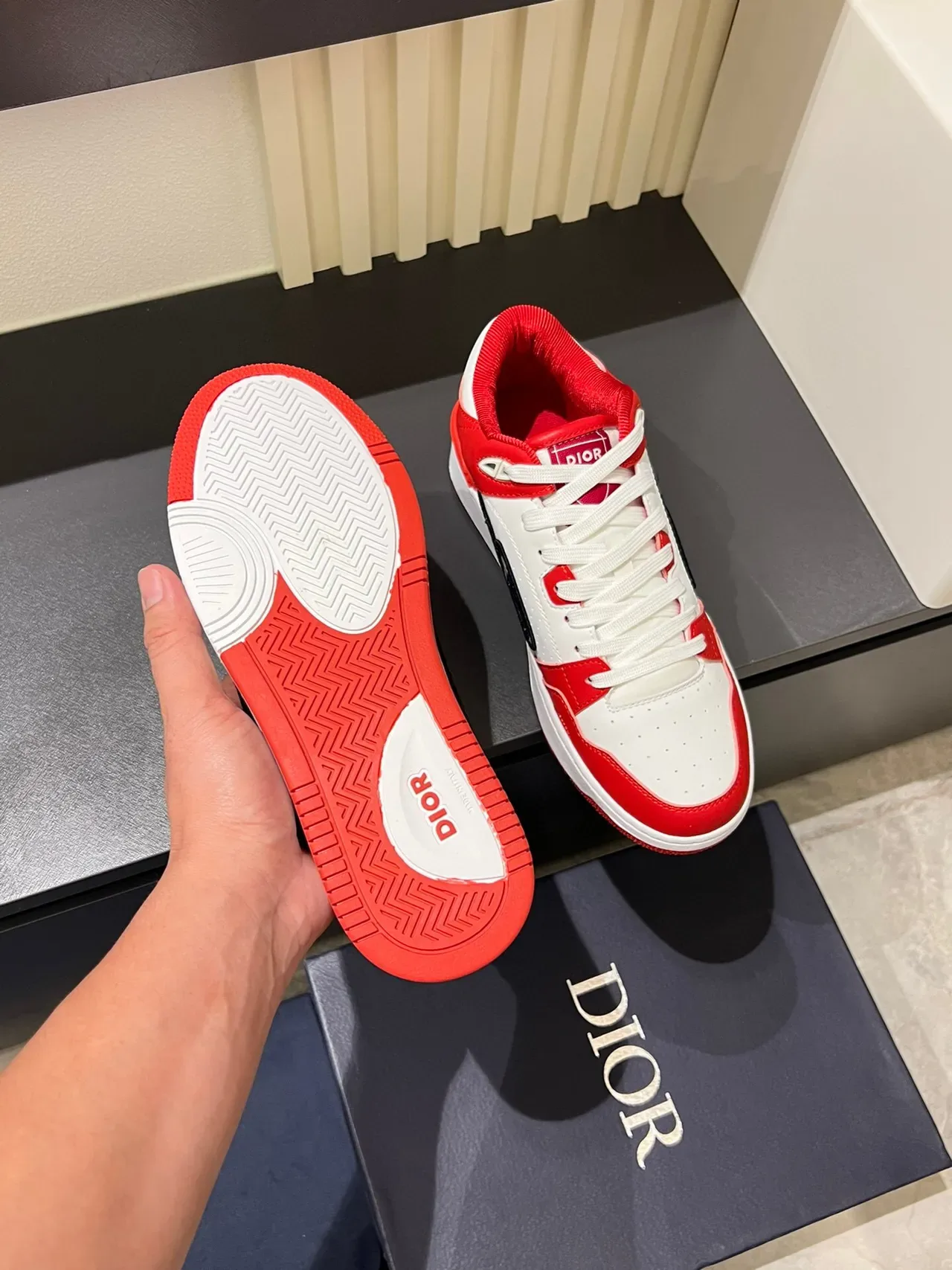 Dior B23 Red and White Embroidered CD Monogram Lifestyle Sneakers 7