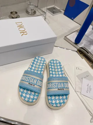 Dior B27 Christian Dior Paris Houndstooth Blue White Slippers 7