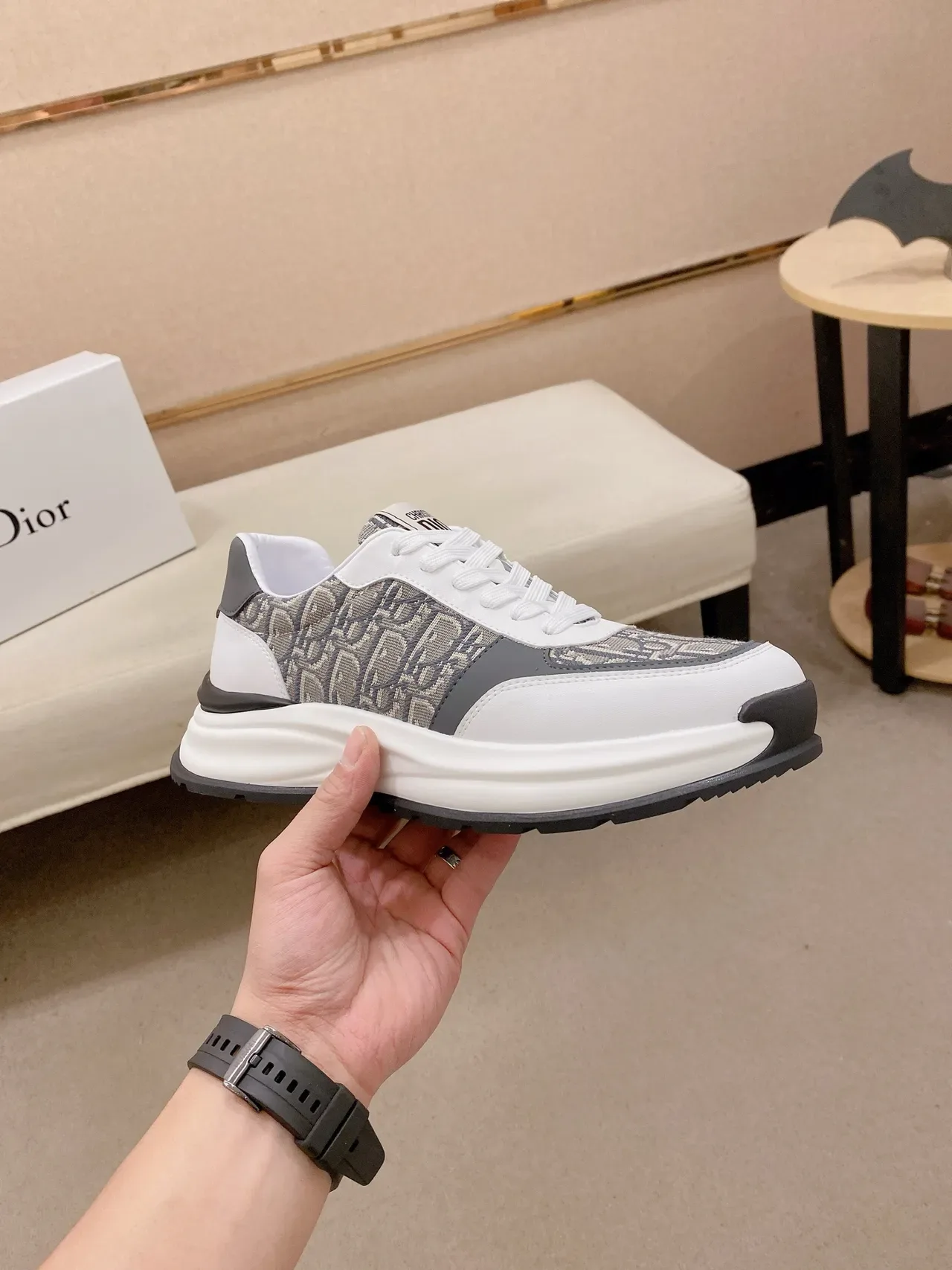 Dior B27 Monogram White Gray Black Lifestyle Sneakers 4