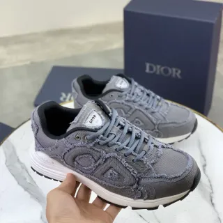 Dior B30 Gray Frayed-Edge Textile Lifestyle Sneakers