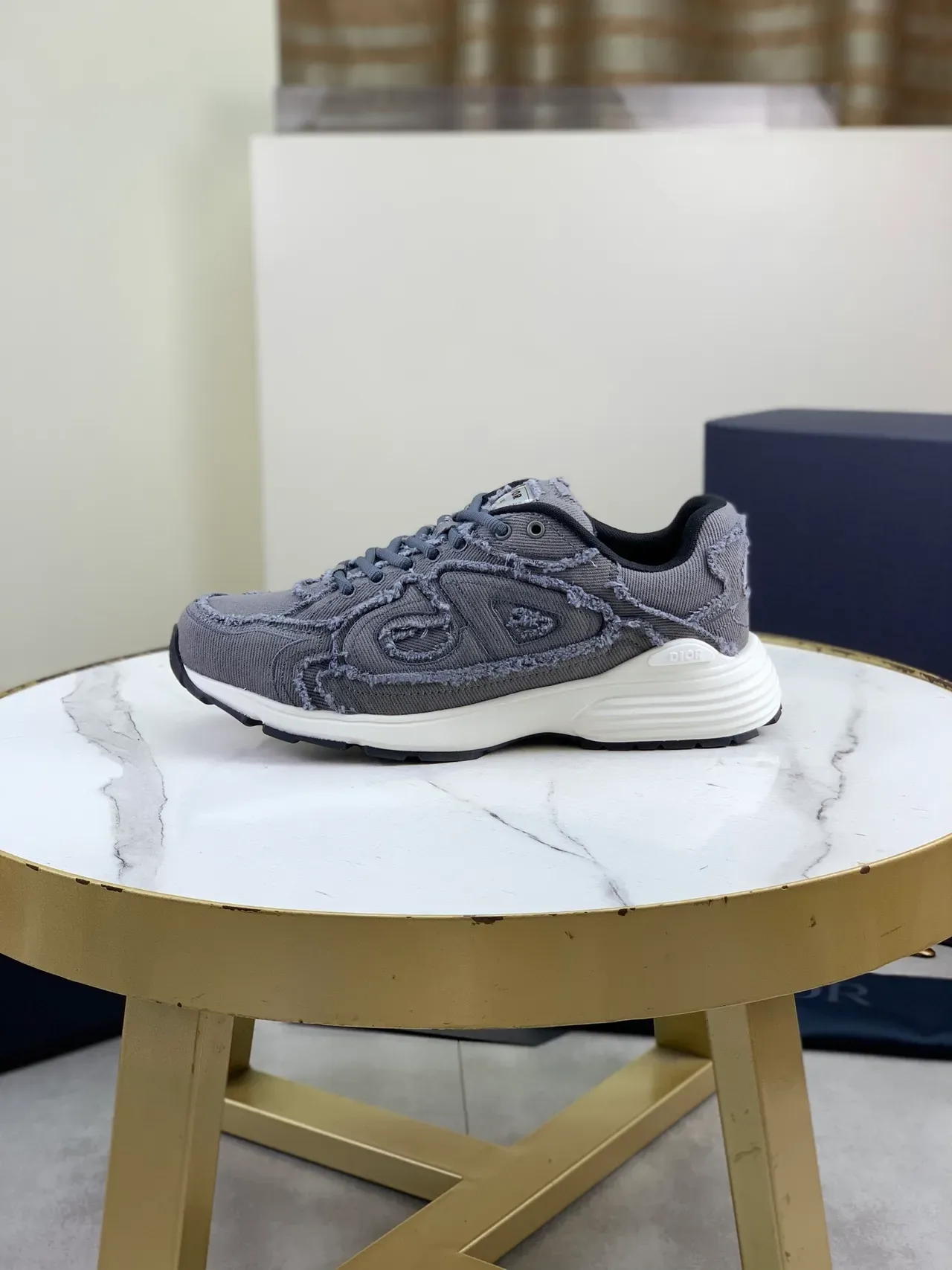 Dior B30 رمادي حافة ممزقة نسيج أحذية رياضية أسلوب حياة 6