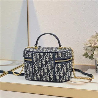 Dior सौंदर्य केस Navy Oblique Monogram Boston Bag 8