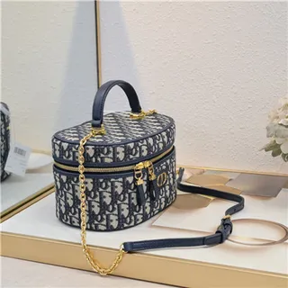 Dior सौंदर्य केस Navy Oblique Monogram Boston Bag 9
