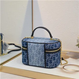 Dior सौंदर्य केस Navy Oblique Monogram Boston Bag 16