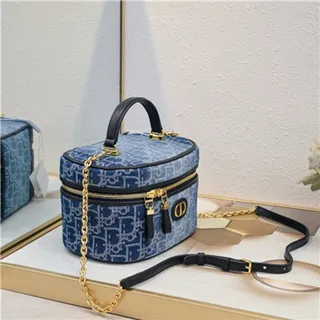 Dior सौंदर्य केस Navy Oblique Monogram Boston Bag 17