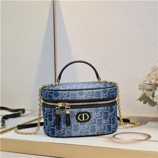 Dior सौंदर्य केस Navy Oblique Monogram Boston Bag 18