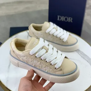 Dior米色灰色印花压纹皮革低帮平台底生活运动鞋