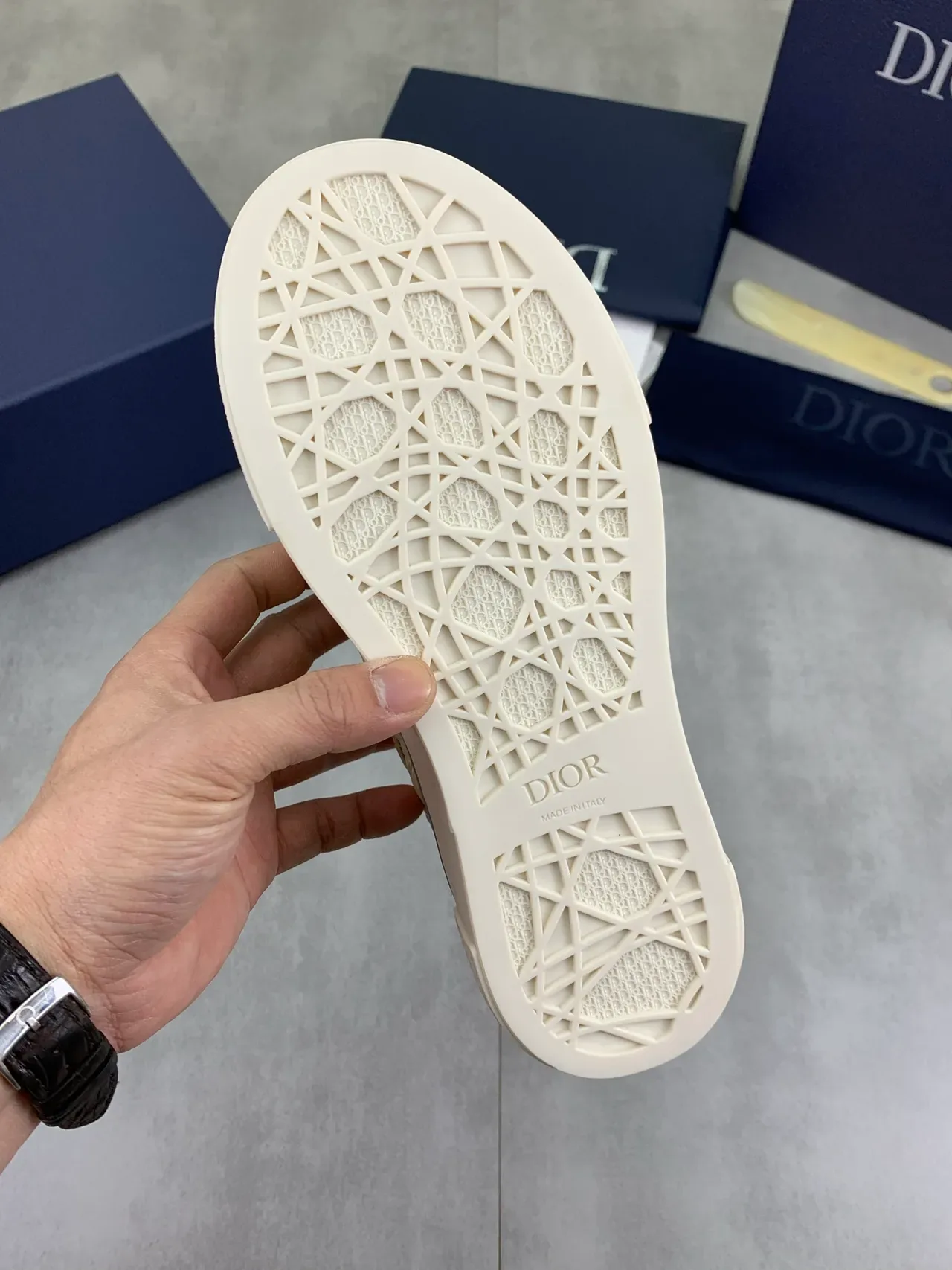 Dior Beige Gray Monogram-Embossed Leather Low-Top Platform Sole Lifestyle Sneakers 4