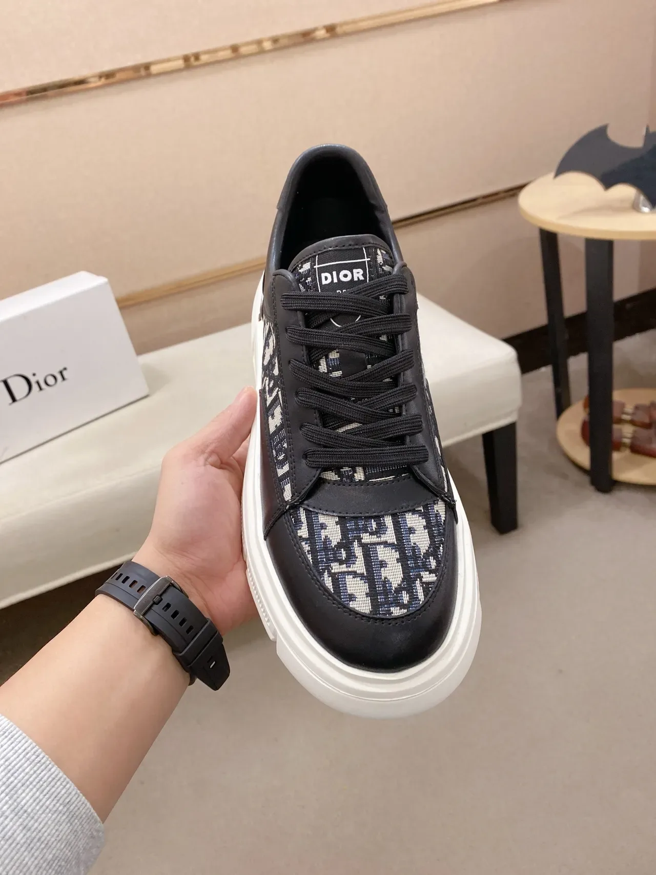Dior Black Beige Monogrammed Textile Leather Overlay Lifestyle Sneakers 5