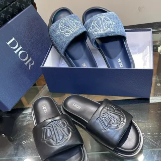Dior zapatillas negras y azules correa Monogram suela plana
