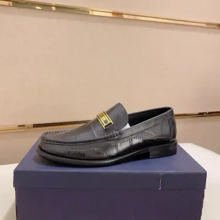 Dior 黑色金色鳄鱼压纹皮革 Logo 饰板乐福鞋
