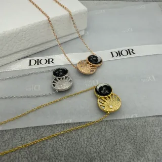 Dior Or Noir Double Couche Circulaire Pendentif Motif Rayons Soleil Collier