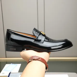 Dior 黑金 亮面专利皮 莫卡头 缝线 乐福鞋