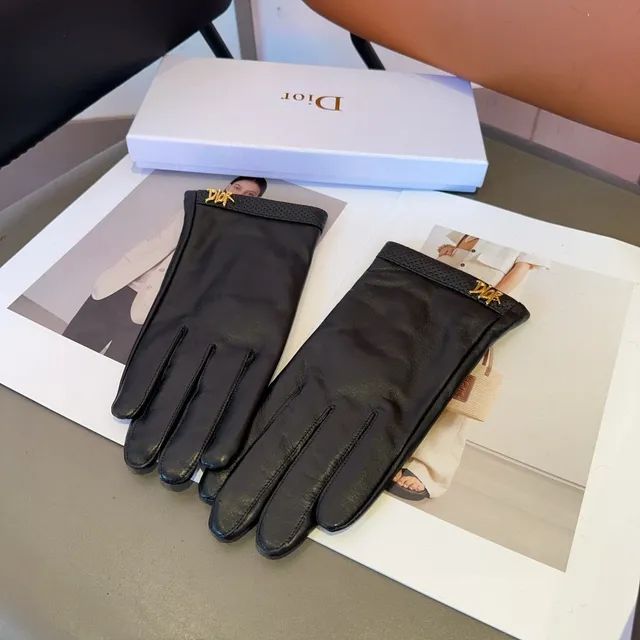 Dior Black Gold Smooth Perforated Wrist Cuff Leather Gloves 7