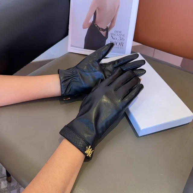 Dior Black Gold Smooth Perforated Wrist Cuff Leather Gloves 9