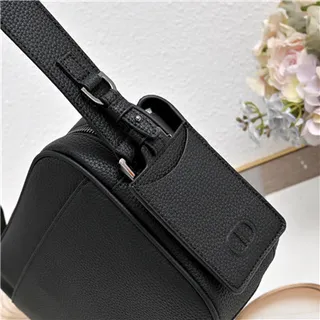 Dior Black Grained Leather Flap-Top Closure Messenger Bag 6