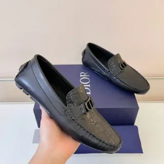 Dior Chaussures Noir Gris Cuir Monogram-Embossé Boucle Horsebit Loafer