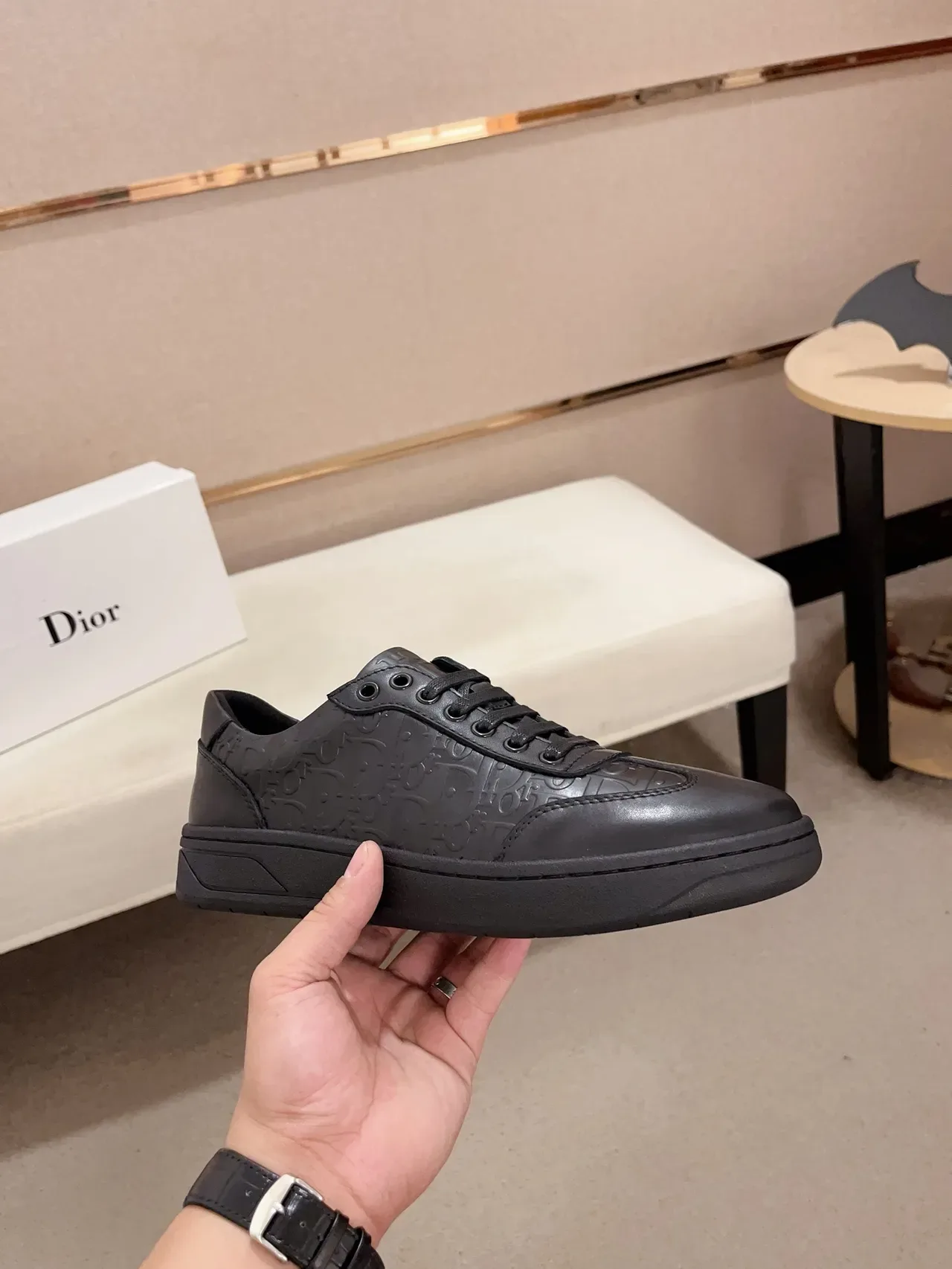 Dior Black Monogrammed Leather Low-Top Lifestyle Sneakers 4