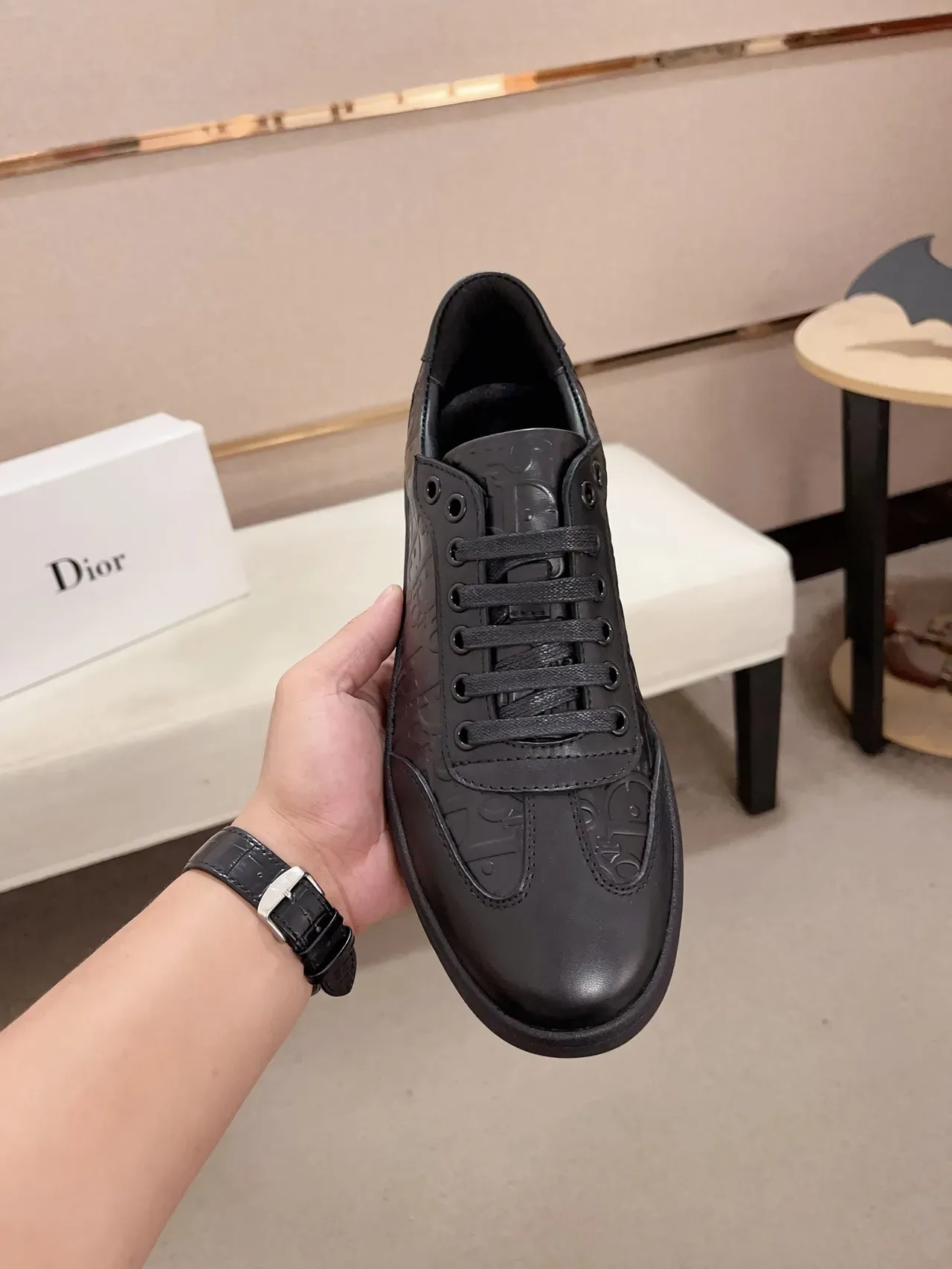 Dior Black Monogrammed Leather Low-Top Lifestyle Sneakers 5