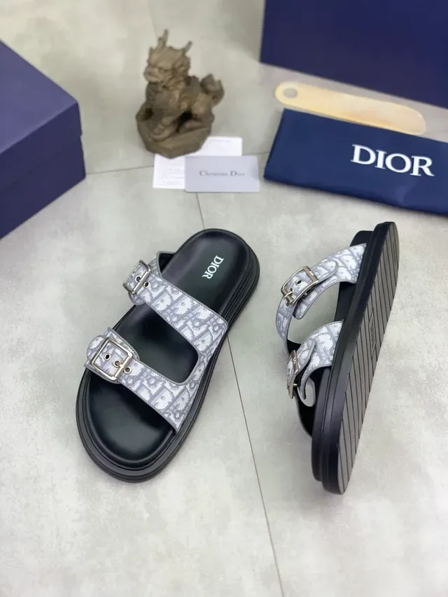 Dior Black Multicolor Double-Strap Buckle-Fastened Slippers 4