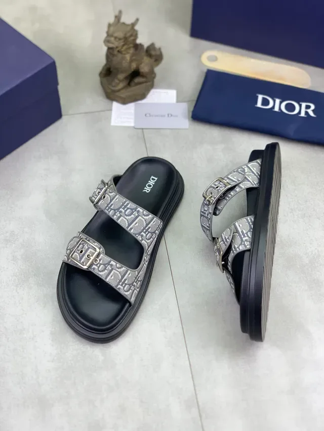 Dior Black Multicolor Double-Strap Buckle-Fastened Slippers 6