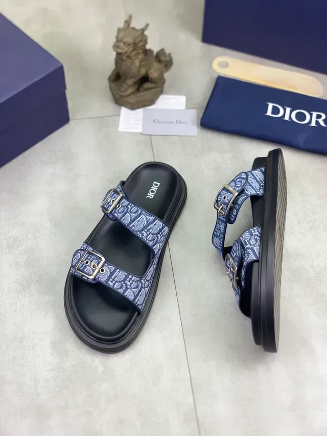 Dior Black Multicolor Double-Strap Buckle-Fastened Slippers 7
