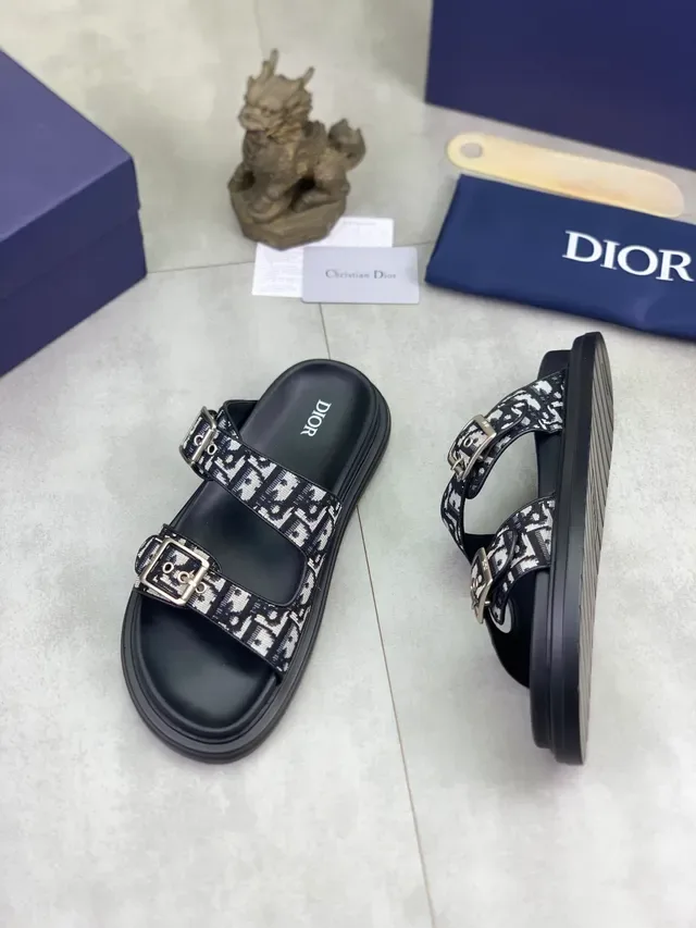 Dior Black Multicolor Double-Strap Buckle-Fastened Slippers 8