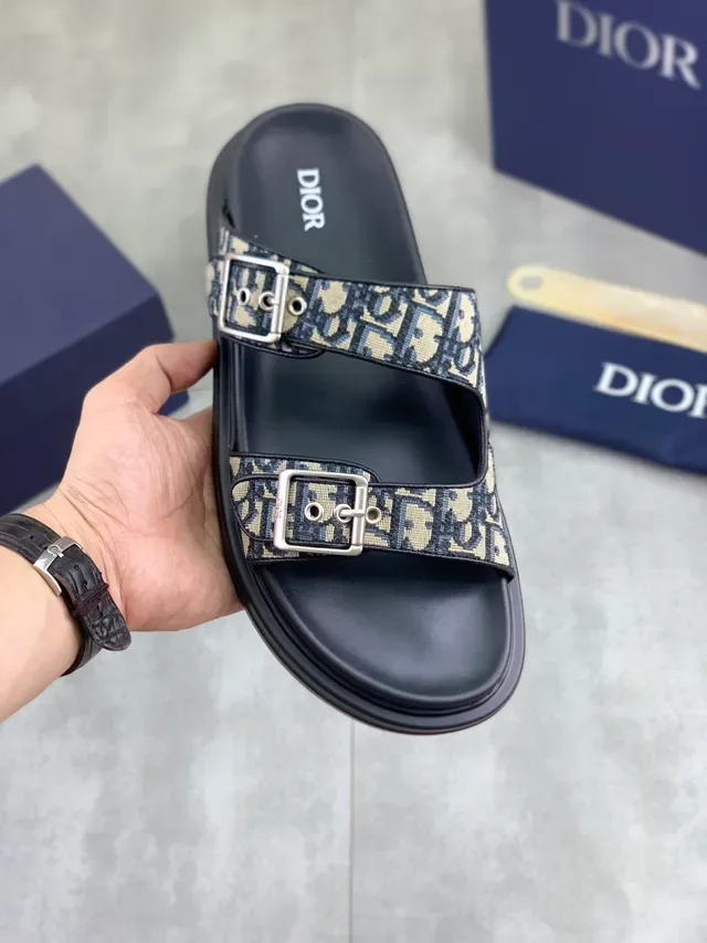 Dior Black Multicolor Double-Strap Buckle-Fastened Slippers 11