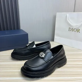 Dior 黑色银色皮革厚底纹理乐福鞋