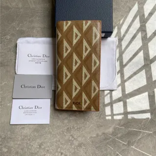 Dior Brown Beige Geometric Monogram Embossed Logo Long Wallet