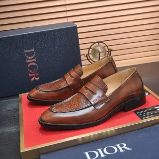 Dior بني أسود مطبوع مائل نمط حزام بيني لوفر