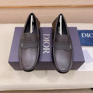 Dior भूरा काला चिकनी चमड़ी ऊपरी मोल्डेड रबड़ पट्टी लोफर