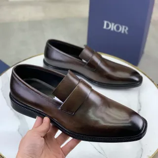 Dior 棕色皮革鞋带乐福鞋
