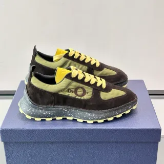 Dior Marron Jaune Gamuza Nylon Layered Upper Espuma Speckled Mediasole Chunky Sneakers