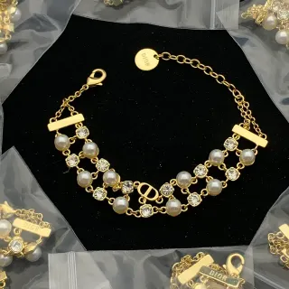 Dior bracelet de perles et cristal à deux rangées or-ton
