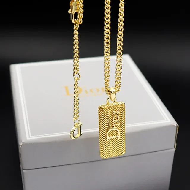 Dior Gold Curb Chain Rectangular Textured Pendant Necklace 8