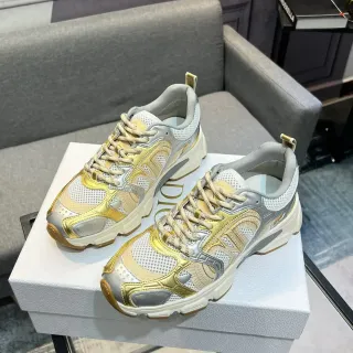 Dior Gold Silver Platform Sole Metallic And Overlays Chunky Sneakers