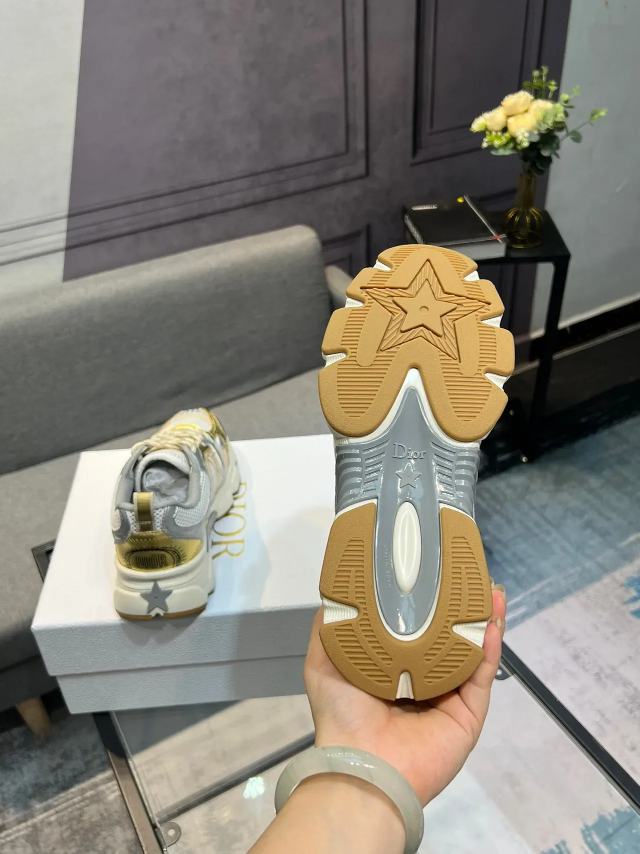 Dior Sneakers Chunky Semelle plateforme doré argent métallique et superpositions 6