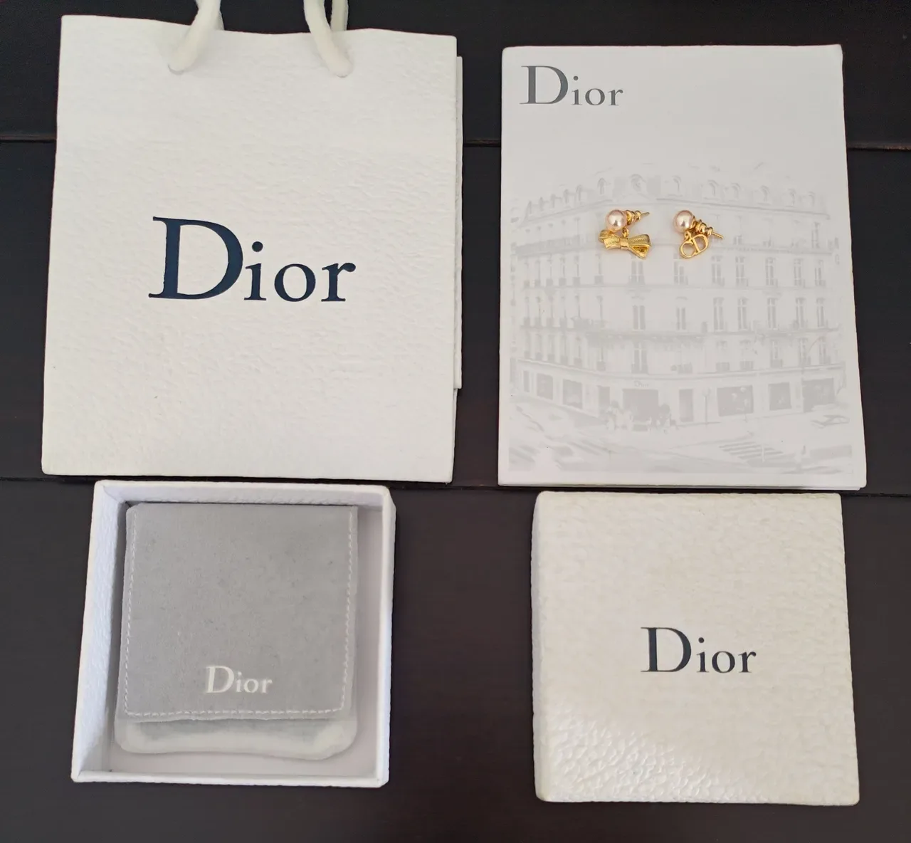 Dior Gold-Tone Pearl Bow Motif Earrings 3