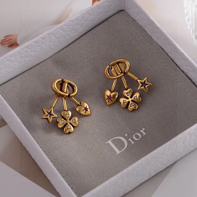 Dior Gold-Tone Star Heart Clover Charm Earrings 2